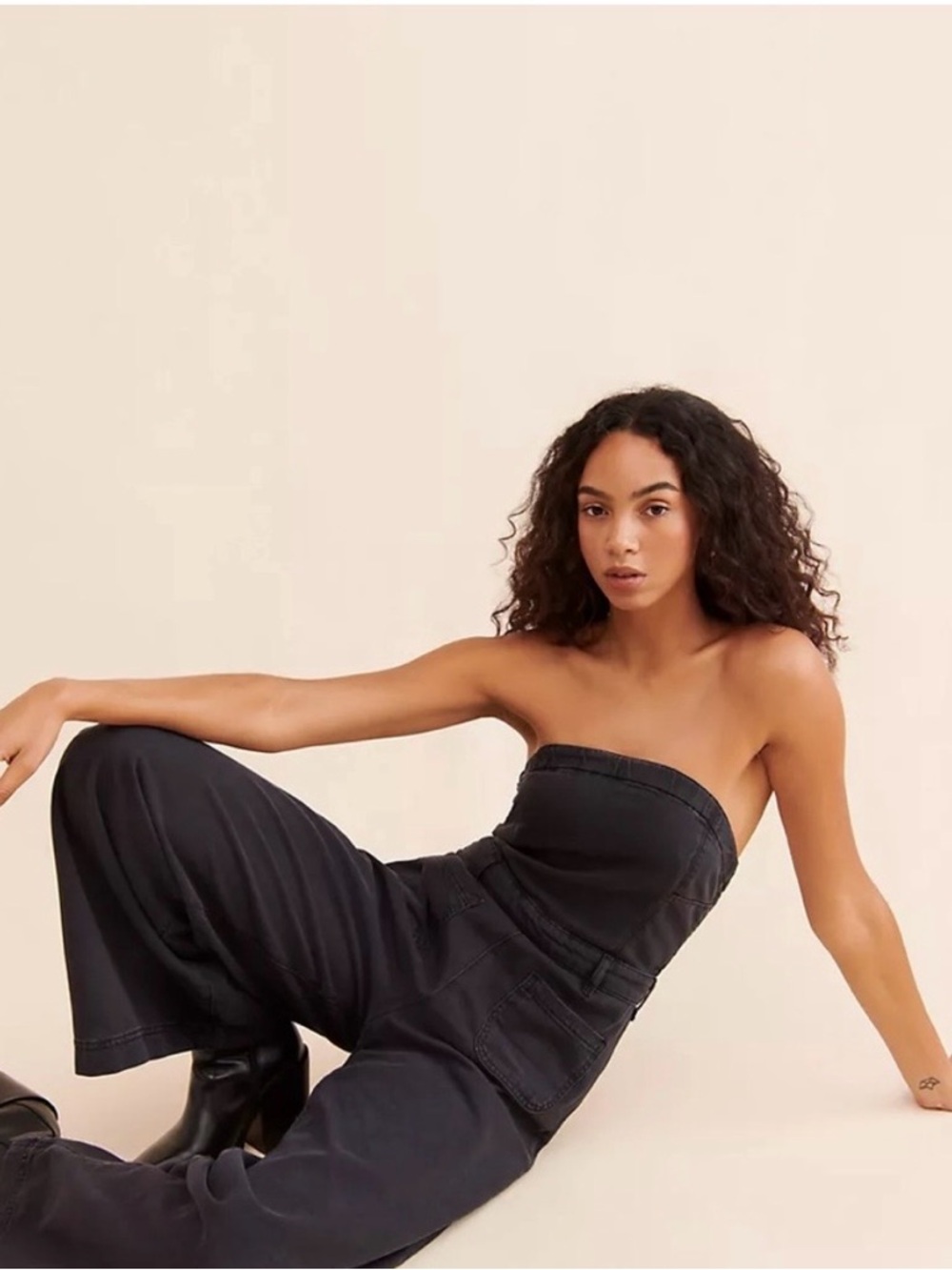 Pilcro Black Strapless Denim Jumpsuit